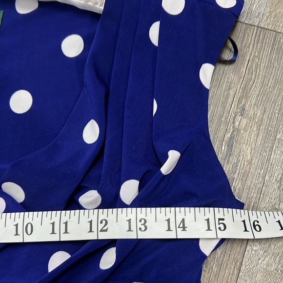 Lauren Ralph Lauren midi dress white, blue polkadot bodycon sleeveless sz. 4 - Picture 5 of 15